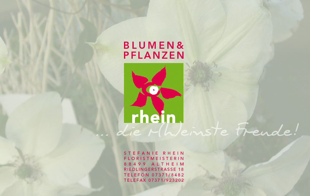 BLUMEN & PFLANZEN, Stefanie Rhein, Floristmeisterin, 88499 Altheim, Riedlinger Str. 18, Telefon: 07371/8482, Telefax: 07371/923202